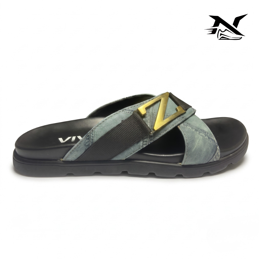 Logo Buckle Cross Strap Slide