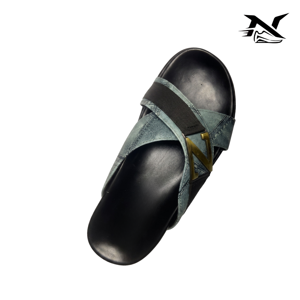 Logo Buckle Cross Strap Slide