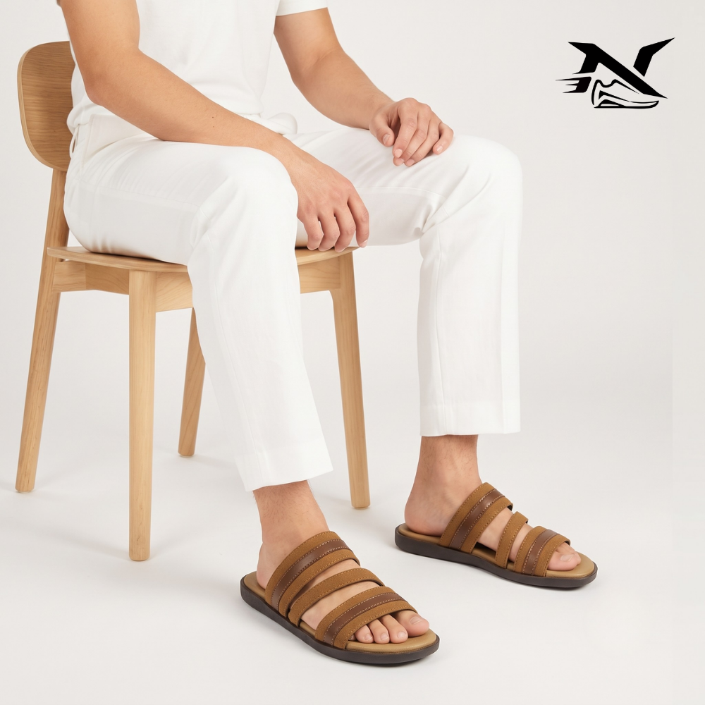 Suede Multi-Strap Slide